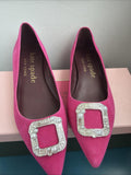 Kate Spade Buckle Up Festive Pink Suede Pointed Toe Flats UK 5 New US 7.5 BNIB