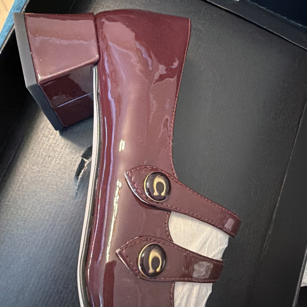 Coach Angelina Patent Leather Mary Jane Shoes UK 4.5 Merlot Burgundy BNIB