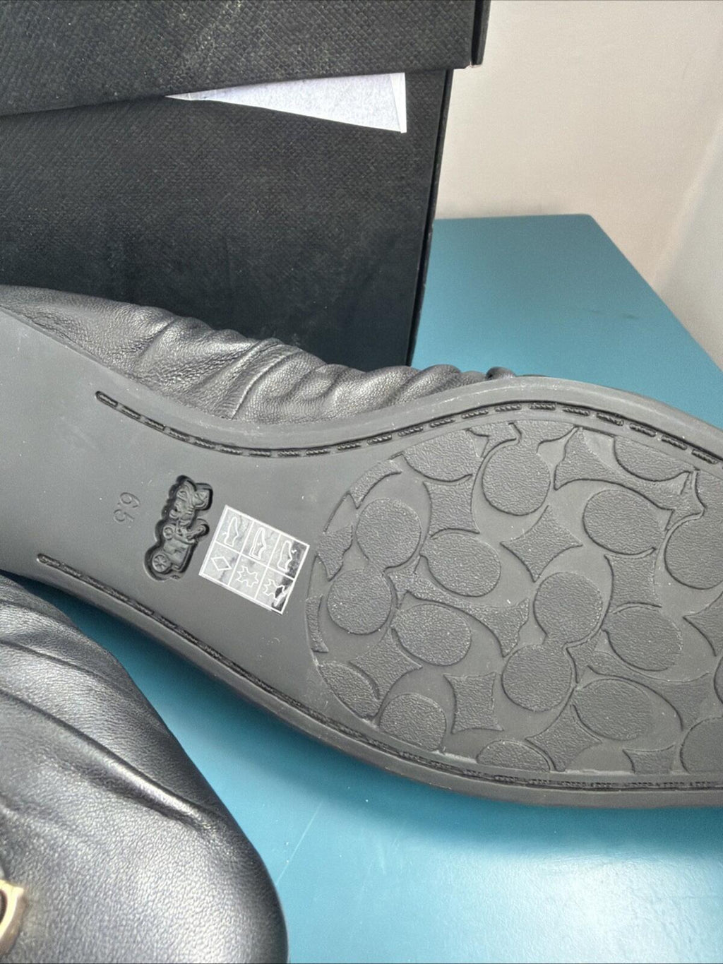 Coach Eleanor Leather Ballet Flat Shoes C6755 Black Uk 4.5 BNIB