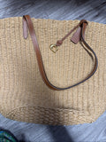 Coach Natural Straw Large Tote Tan Leather New